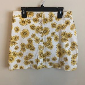 White buttondown skirt with sunflowers
